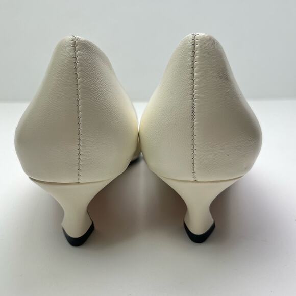 Zara Women's Metal Detail White Leather Kitten Heel Pointed Toe Shoes - Picture 5 of 11